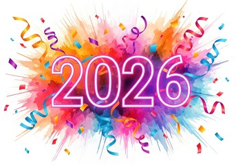 Year 2026 celebration with colorful vibrant elements