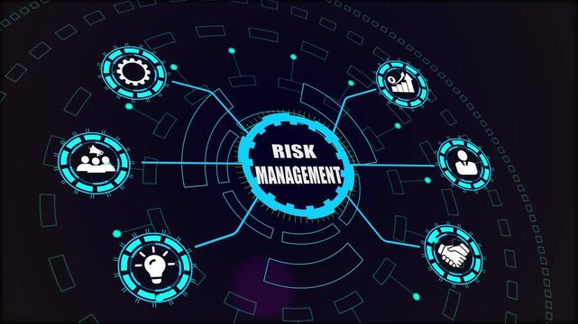 Digital risk management system flowchart, planning and strategy for corporate business security and data protection.