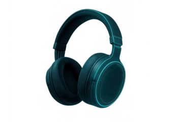 Wireless headphones with glowing cyan details, representing modern audio technology, gaming, and immersive sound experience