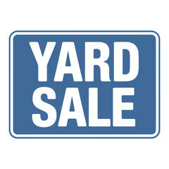 Classic blue yard sale sign with white text