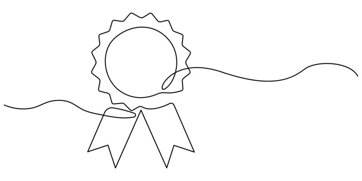 Award medal with ribbon continuous one line drawing design.