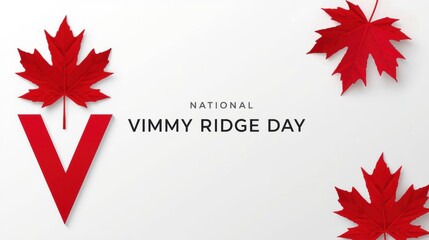 Vimy ridge day canada red maple leaves and red v symbol