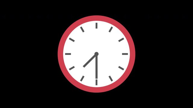 Animated Wall clock vector, Clock icon countdown 24 hour day with transparent background 4k Footage
