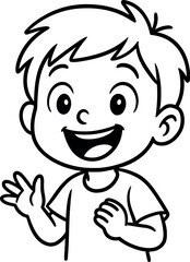 Happy cartoon boy waving hello with a big smile