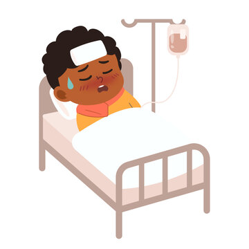 Illustration of Sick Child in Hospital Bed