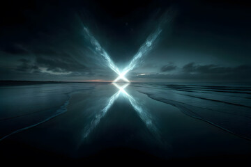 Light bursting from the horizon forming a subtle cross in the clouds, symbol of resurrection and new beginnings