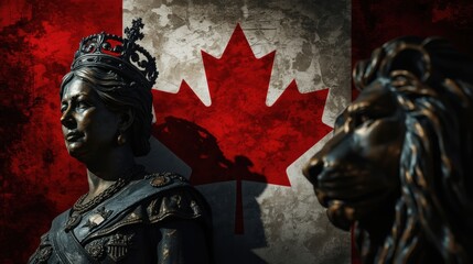 Canadian monument with maple leaf flag background