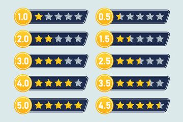 Set of star rating icons from 05 to 50 in increments of 05