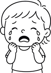 Sad child crying tears holding cheeks in distress