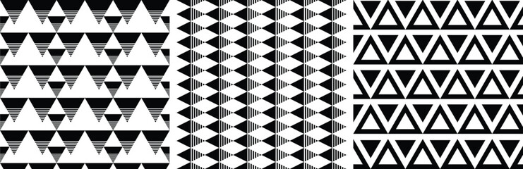 Black and White Pattern Texture Set Triangle halftone, Diamond halftone and Triangles