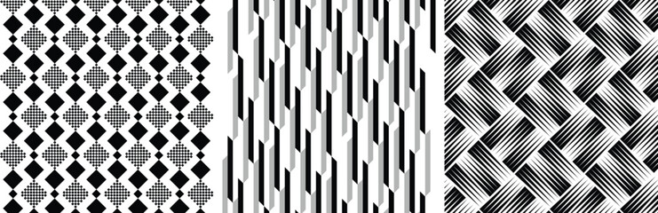 Black and White Pattern Texture Set Diamond, Bold lines and Halftone