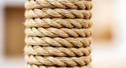 Close-up macro shot of thick, braided natural fiber rope texture twine cord