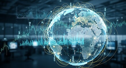 Global Financial Markets Digital Data Visualization with Earth Globe