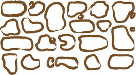 Set of irregular, organic, handdrawn brown shapes and frames