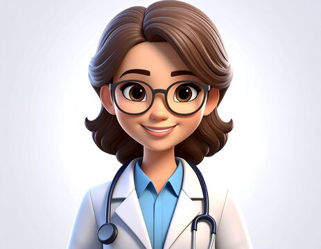Smiling cartoon female doctor with glasses and a stethoscope