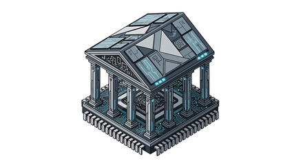 Ancient Temple Inspired Microchip Processor in Futuristic Design