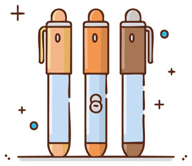 Three colorful marker pens standing in a row, illustration, stationery, art supplies