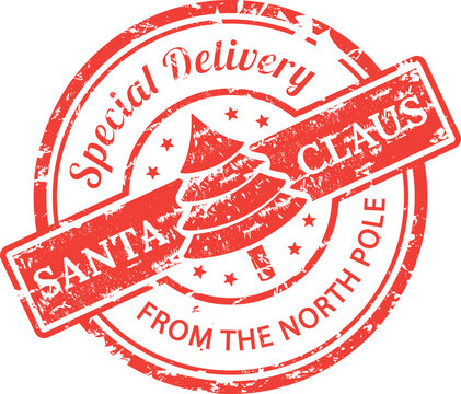 Special Delivery From Santa Claus Stamp With North Pole Theme And Christmas Tree