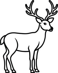 Fototapeta premium Black line art of a reindeer with large antlers standing