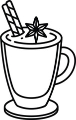 Line art cup of eggnog with cinnamon stick star anise 1
