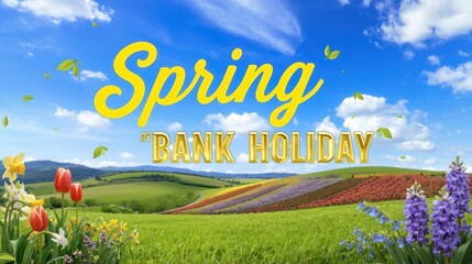 Vibrant spring landscape with blooming flowers and rolling hills