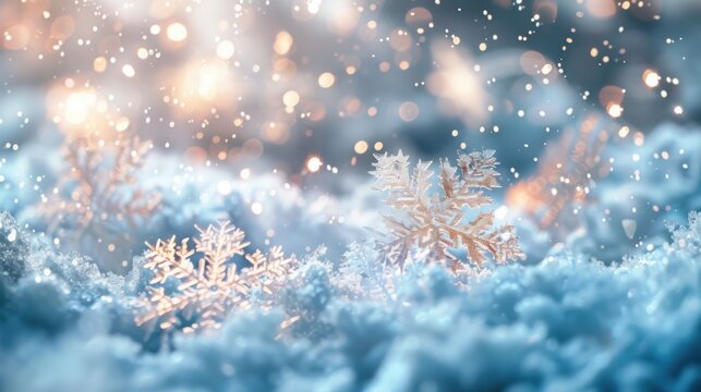 christmas background with christmas tree and snowflakes