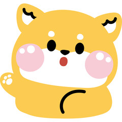 Cute Cartoon Shiba Inu Dog Waving Hello with Pink Cheeks and Big Eyes on Transparent Background Animated Style Full Body Digital Art