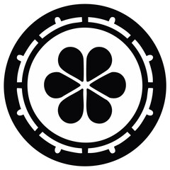 Black and white traditional Japanese floral crest design graphic emblem