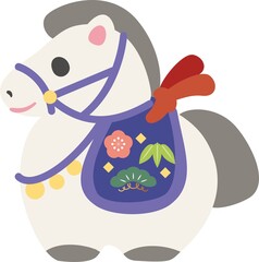 Year of the Horse Doh-rei (Clay Bell) Illustration - New Year's Card, Japanese Zodiac Decoration