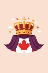 Royal crown adorned with canadian flag and purple drapes