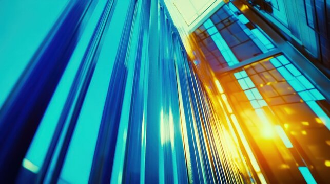 Modern architecture, glass facade, vibrant colors