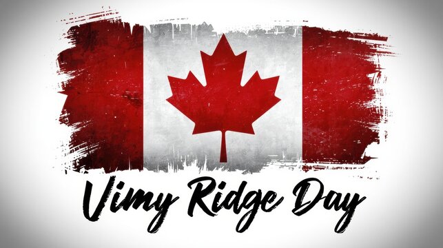 Distressed canadian flag with vimy ridge day text