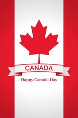 Canadian flag with maple leaf and happy canada day message