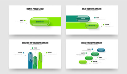 Modern Launch 1 2 3 4 Step Diagram Presentation Layout Collection. Sales Planning One Two Three Four Element Infographic Frame Design Vector Illustration Set.