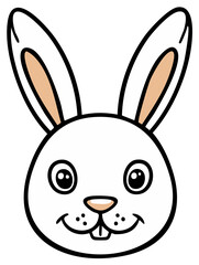 Obraz premium Cartoon rabbit head illustration, black outline with white face and tan inside ears.