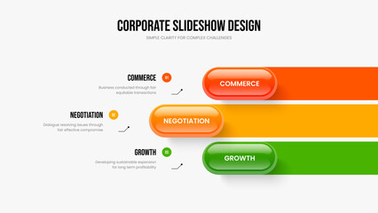 Business Campaign Presentation Design Vector Illustration. Product Strategy 3 Option Diagram Frame Template. Advertising Analysis Three Step Infographic Slide Layout.