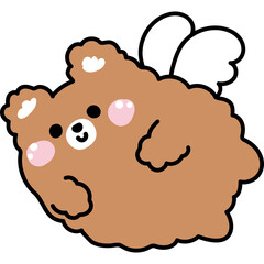 Cute Fluffy Brown Bear Character With White Wings And Pink Cheeks Flying With A Happy Expression Against A Transparent Background