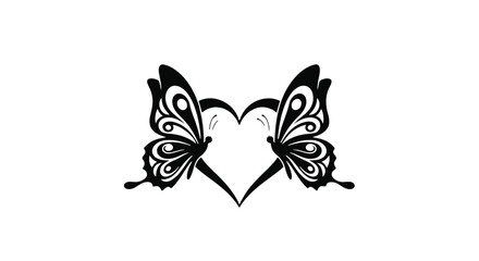 Obraz premium Elegant black butterfly wings forming a heart shape, symbolizing love and transformation.