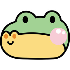 Cute Frog Character with Pink Bubblegum on Transparent Background Simple Flat Design