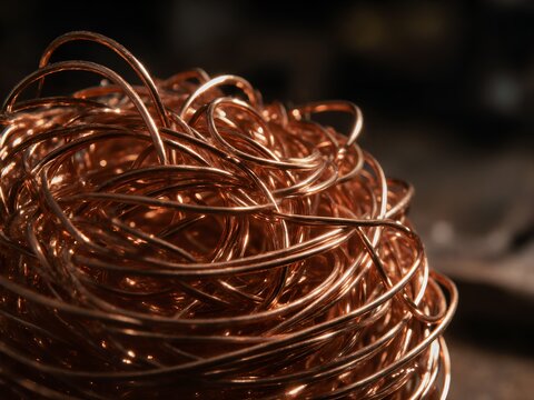 A detailed, macro photograph of a dense, intricate tangle of Thin Copper Wire Coils.