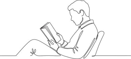 A Man Reading Book Line Art Vector