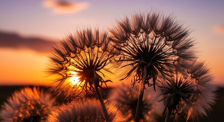 Dandelions at Sunset - A Serene Moment in Natures Embrace.