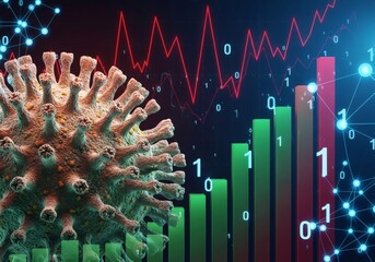Virus Pandemic Impact Economic Charts and Binary Data Visualization