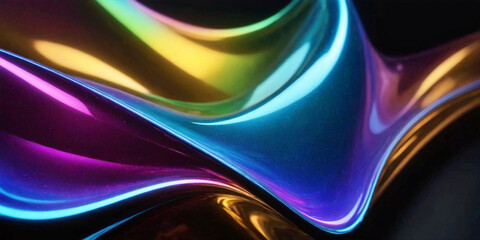 Abstract Iridescent Liquid Flow Background - Neon Glossy Waves
