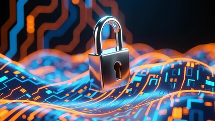 Cyber privacy rights padlock security concept. Digital Padlock Symbolizes Cyber Security and Privacy Rights Vibrant Network and Futuristic Digital - Powered by Adobe