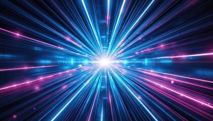 Abstract Neon Light Tunnel Streaking Through Digital Space