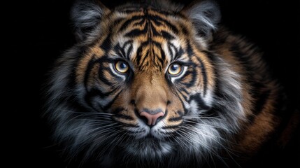 Fototapeta premium Close-up portrait of a tiger, showcasing intricate details of fur and eyes