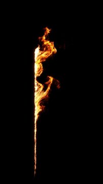 Fire flames vertical blazing on black backgrounds effect rendering