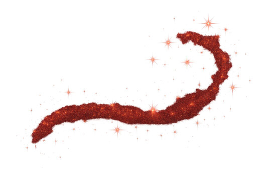 Red sparkling glitter trail swirling on transparent background, shiny particle effect, abstract holiday design element