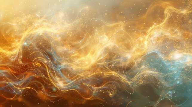 Abstract fiery nebula with swirling golden and orange hues